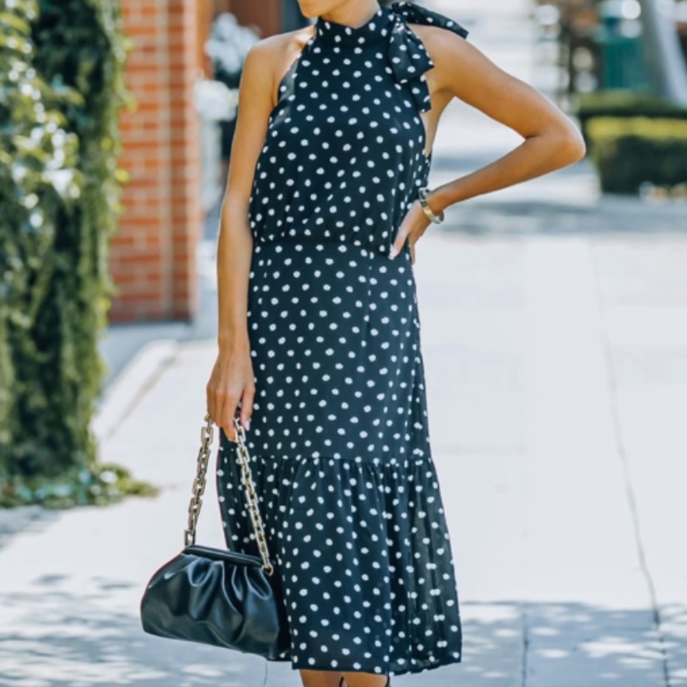 Polka Dot Tie Midi Dress